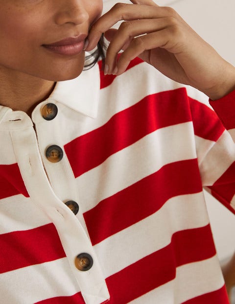 Phillipa Rugby Top - Red and Ivory Stripe