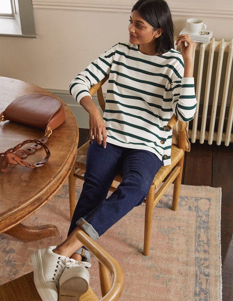 Sophie Langärmliges Bretonshirt - Naturweiß/Grün Sophie Langärmliges Bretonshirt - Naturweiß/Grün