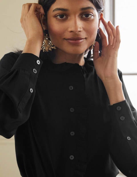 High Neck Ruffle Silk Blouse - Black High Neck Ruffle Silk Blouse - Black