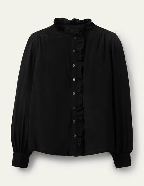 High Neck Ruffle Silk Blouse - Black High Neck Ruffle Silk Blouse - Black