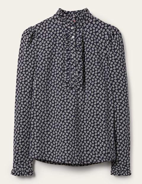Ruffle Front Jersey Top - French Navy, Daisies Ruffle Front Jersey Top - French Navy, Daisies