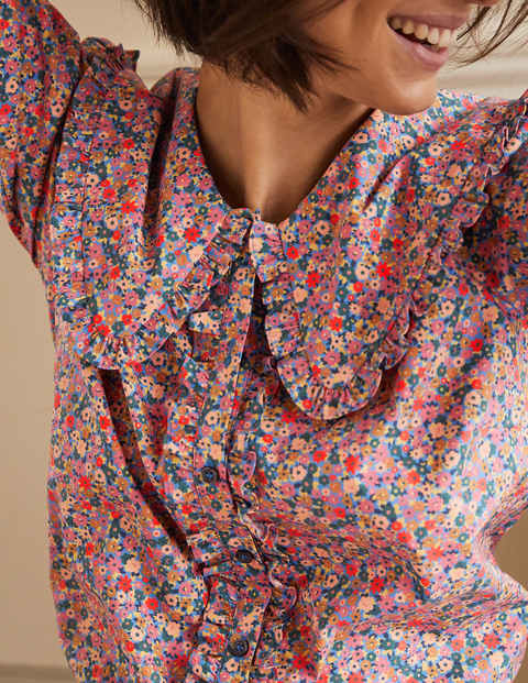 Statement Collar Shirt - Dusty Red, Dainty Flowers Statement Collar Shirt - Dusty Red, Dainty Flowers