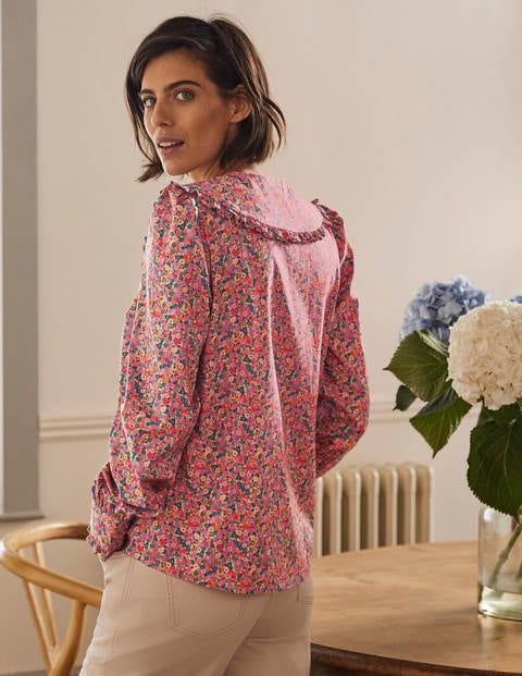Statement Collar Shirt - Dusty Red, Dainty Flowers Statement Collar Shirt - Dusty Red, Dainty Flowers