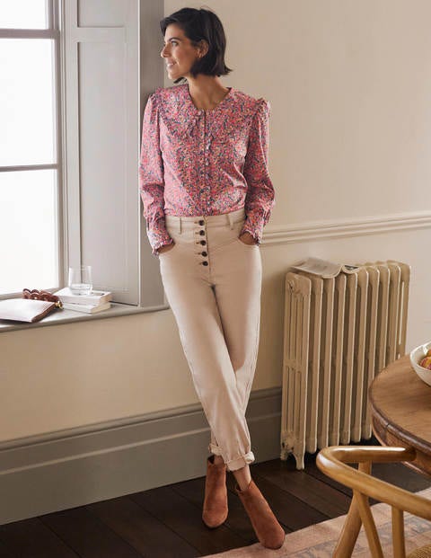 Statement Collar Shirt - Dusty Red, Dainty Flowers Statement Collar Shirt - Dusty Red, Dainty Flowers