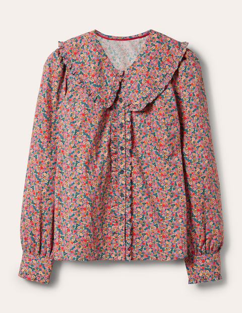 Statement Collar Shirt - Dusty Red, Dainty Flowers Statement Collar Shirt - Dusty Red, Dainty Flowers