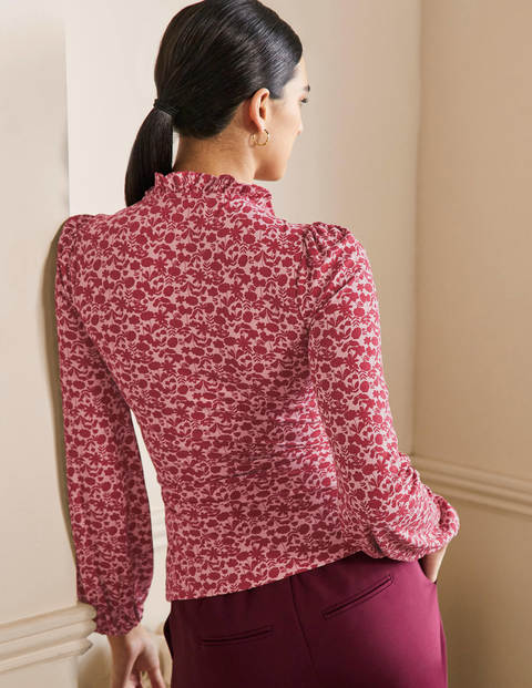 Frill Neck Blouson Wrap Top - Winterberry, Flora Bloom Frill Neck Blouson Wrap Top - Winterberry, Flora Bloom