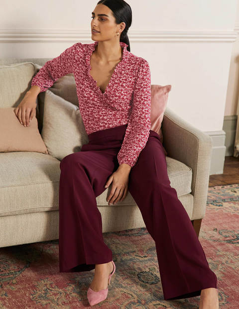 Frill Neck Blouson Wrap Top - Winterberry, Flora Bloom Frill Neck Blouson Wrap Top - Winterberry, Flora Bloom