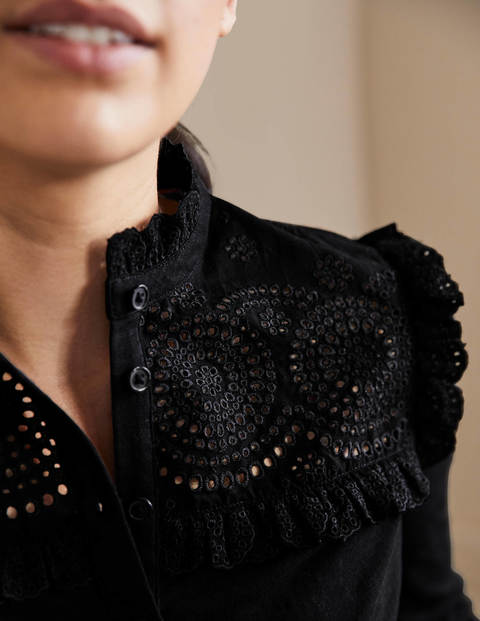 Broderie Yoke Jersey Top - Black Broderie Yoke Jersey Top - Black