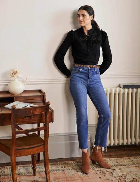 Broderie Yoke Jersey Top - Black Broderie Yoke Jersey Top - Black