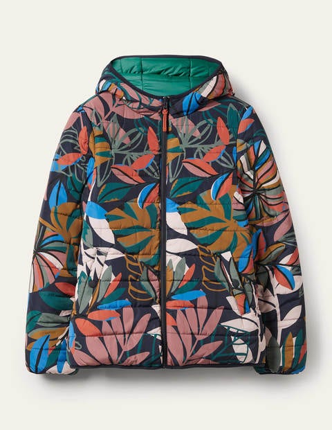Reversible Puffer Jacket - Navy, Tropic Palm Reversible Puffer Jacket - Navy, Tropic Palm