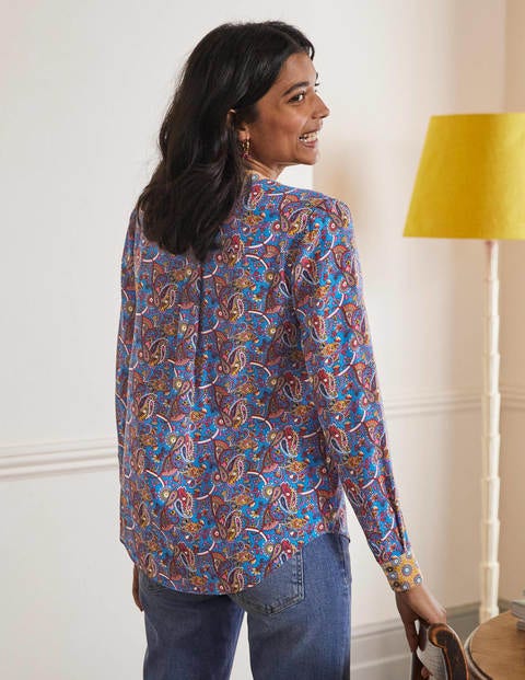Silk Collarless Blouse - Winter Azure Silk Collarless Blouse - Winter Azure