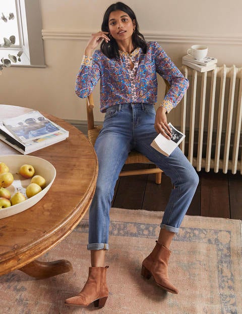 Silk Collarless Blouse - Winter Azure Silk Collarless Blouse - Winter Azure