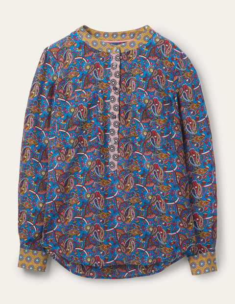 Silk Collarless Blouse - Winter Azure Silk Collarless Blouse - Winter Azure
