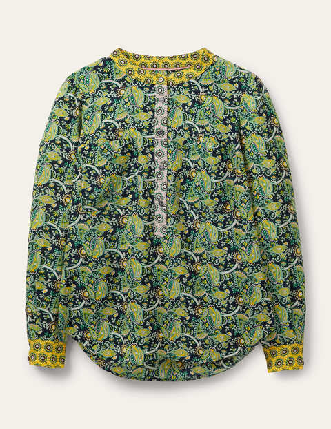 Blouse sans col en soie - Doré miel/bleu marine foncé Blouse sans col en soie - Doré miel/bleu marine foncé