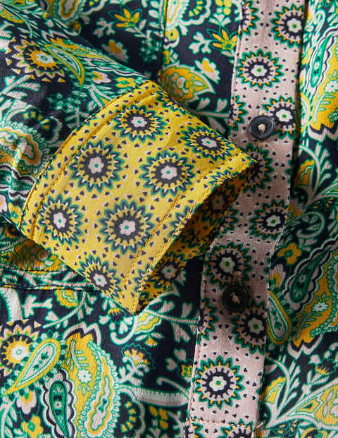 Blouse sans col en soie - Doré miel/bleu marine foncé Blouse sans col en soie - Doré miel/bleu marine foncé