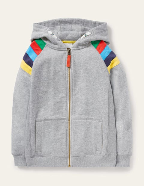 Rainbow Sleeve Zip-Up Hoodie - Grey 