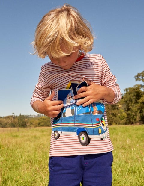 Lift-the-flap Vehicle T-shirt - Strawberry Red/Ivory Camper