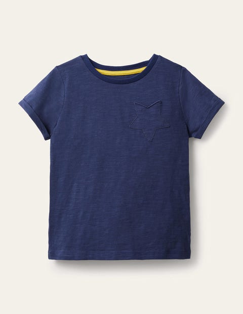 Flammgarn-T-Shirt mit Sterntasche Mädchen Boden, NAV
