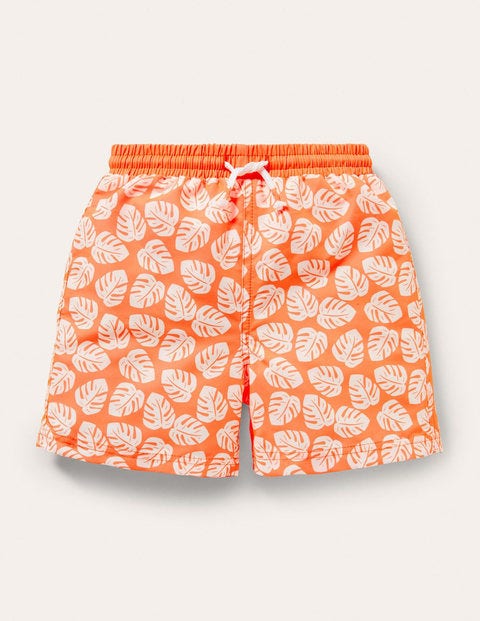 Swim Shorts - Highlighter Orange Palm Leaf