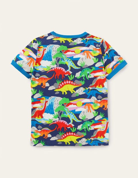 Gemustertes T-Shirt mit Hals- und Ärmelbündchen - Bunt, Dinosaurier