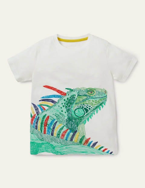 T-Shirt mit Superstitch - Naturweiß, Leguan