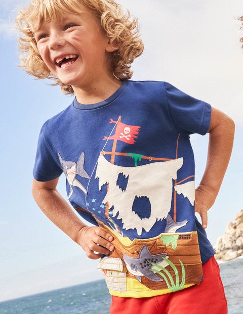 Lift-the-Flap T-shirt - Starboard Blue Pirate Ship