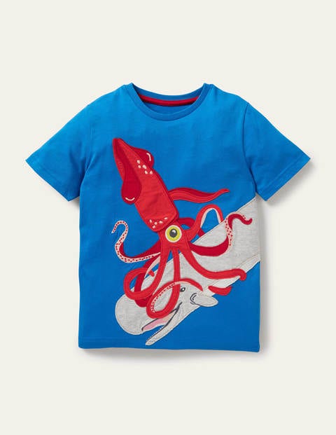 T-shirt à appliqué sous-marin - Calamar bleu marocain