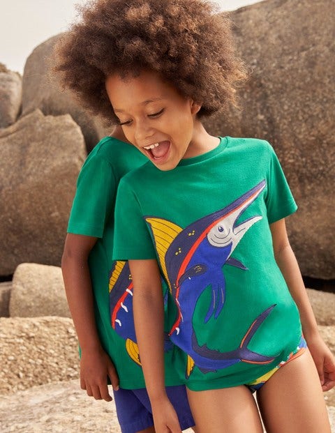 T-Shirt mit Unterwasserapplikation - Tropisches Grün, Schwertfisch