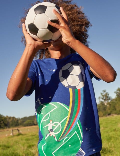 T-Shirt mit Sportgrafik - Wellenblau, Fußball