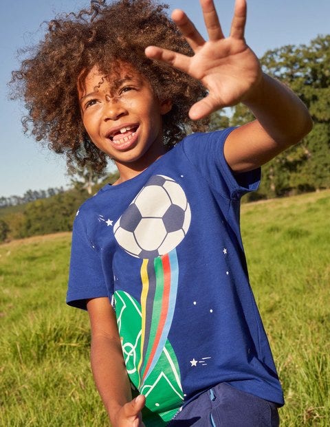 T-Shirt mit Sportgrafik - Wellenblau, Fußball