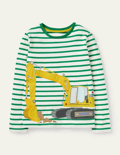 Lift-the-flap Vehicle T-shirt - Ivory/Highland Green Digger