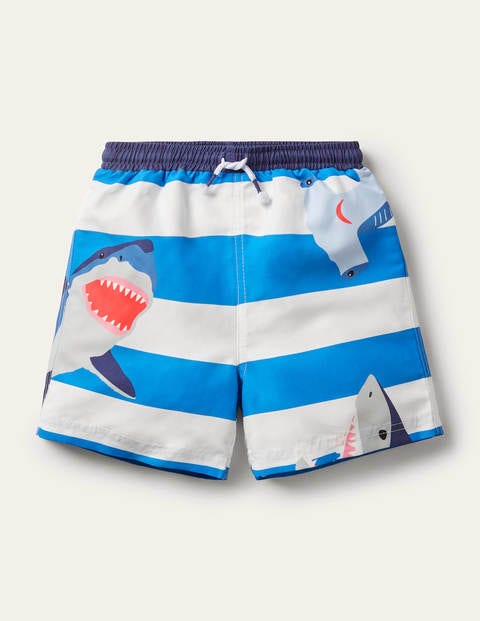 Gemusterte Badeshorts - Marokkoblau, Haie Gemusterte Badeshorts - Marokkoblau, Haie