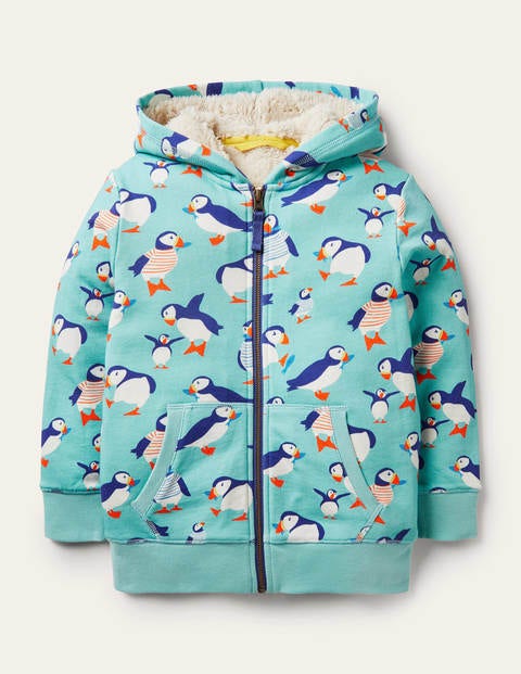 Shaggy-Lined Interest Hoodie - Aqua Blue Puffins Shaggy-Lined Interest Hoodie - Aqua Blue Puffins