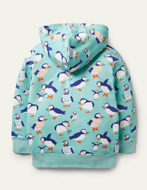 Shaggy-Lined Interest Hoodie - Aqua Blue Puffins Shaggy-Lined Interest Hoodie - Aqua Blue Puffins