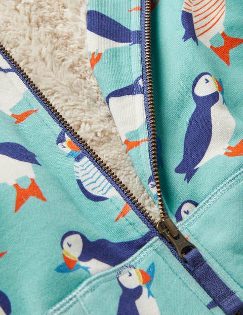 Shaggy-Lined Interest Hoodie - Aqua Blue Puffins Shaggy-Lined Interest Hoodie - Aqua Blue Puffins
