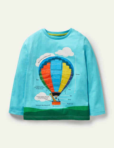 Lift-the-flap T-shirt - Aqua Blue Hot Air Balloon