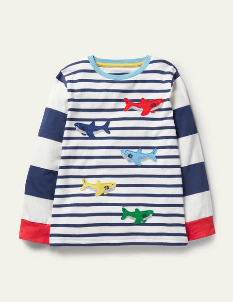Appliqué Breton T-shirt - College Navy/Ivory Sharks