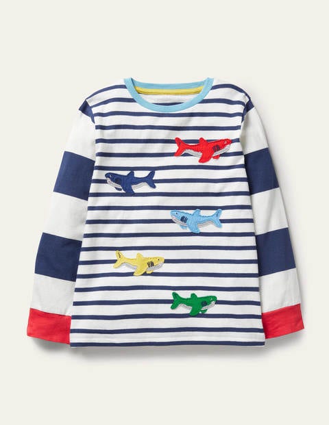 T-shirt façon marinière à appliqués - Requins bleu marine universitaire/ivoire T-shirt façon marinière à appliqués - Requins bleu marine universitaire/ivoire