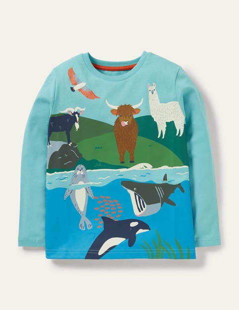 Animal Scene T-shirt - Aqua Blue Animals