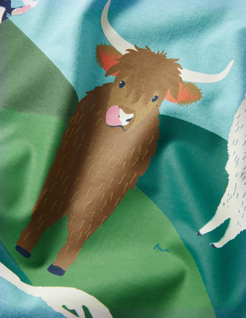 Oberteil mit Tierszene - Wasserblau, Tiere Oberteil mit Tierszene - Wasserblau, Tiere