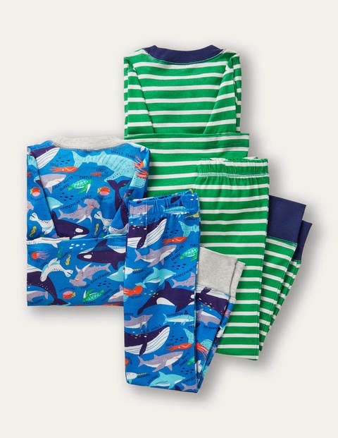 Langer Schlafanzug mit anliegender Passform im 2er-Pack - Blitzblau, Unterwasserszene