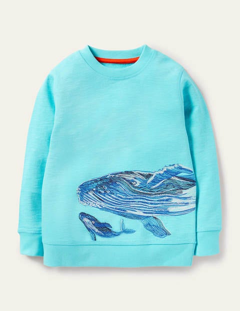 Whale Superstitch Sweatshirt - Aqua Blue Whale Whale Superstitch Sweatshirt - Aqua Blue Whale