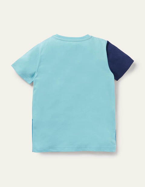T-Shirt mit Papageitaucher-Applikation - Surfbrett-Blau, Papageitaucher