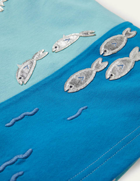 T-Shirt mit Papageitaucher-Applikation - Surfbrett-Blau, Papageitaucher T-Shirt mit Papageitaucher-Applikation - Surfbrett-Blau, Papageitaucher