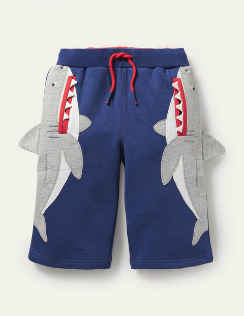 Navy Shark Appliqué Jersey Shorts - Starboard Blue Sharks
