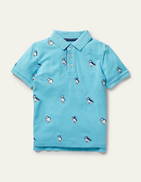 Pique Polo Shirt - Aqua Blue Puffins