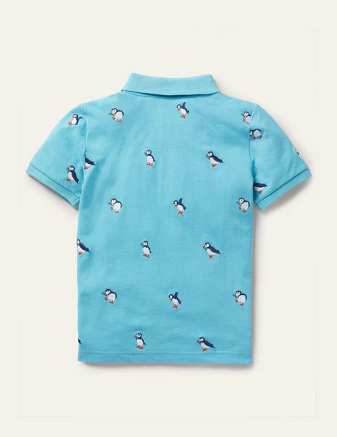 Pique Polo Shirt - Aqua Blue Puffins Pique Polo Shirt - Aqua Blue Puffins