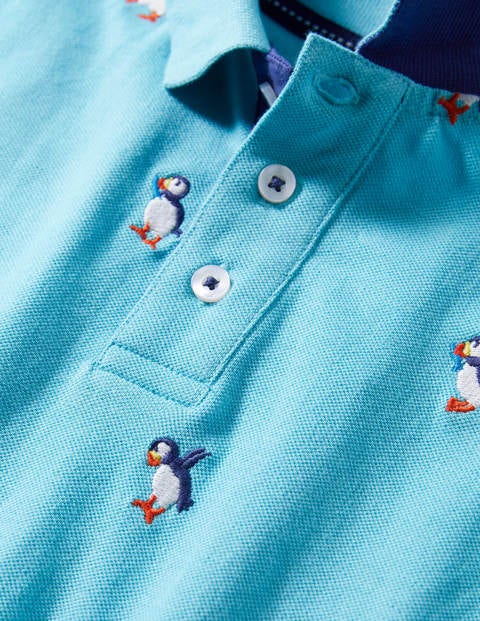Pique Polo Shirt - Aqua Blue Puffins Pique Polo Shirt - Aqua Blue Puffins