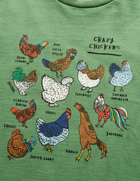 T-Shirt mit Gittermotiv - Rosmaringrün, Hühner T-Shirt mit Gittermotiv - Rosmaringrün, Hühner