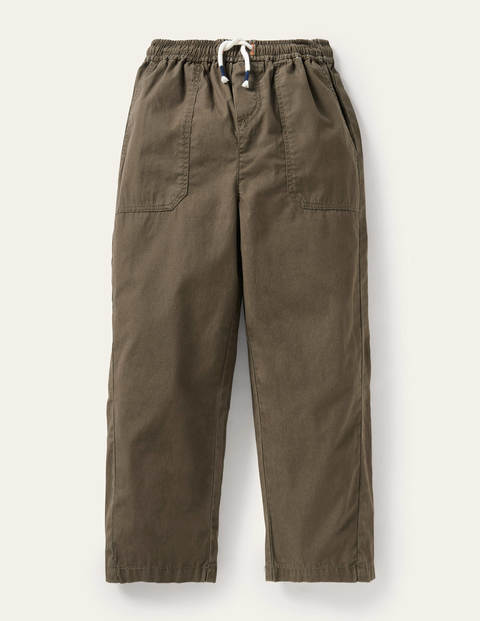 Wide Leg Pull-on Trousers - Khaki Green